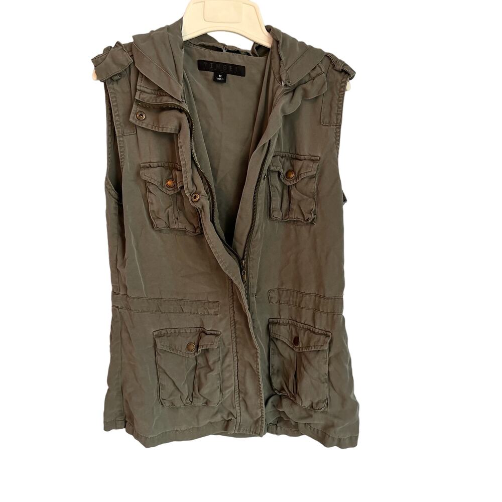 Tinsel Joan Twill Cargo Vest Stitchfix Green with Hood Size Medium